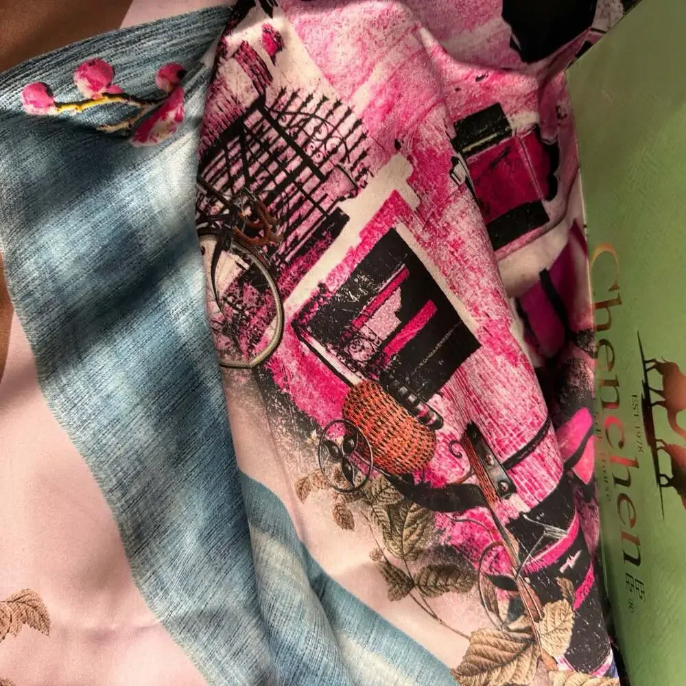 Chenchen 100% Silk Floral Print Square Scarf with Gift Box